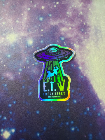 HOLOGRAPHIC COW ABDUCTION STICKER