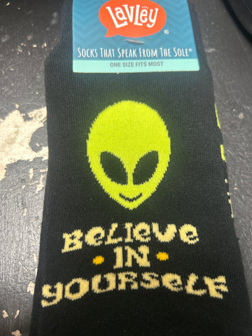 Believe In Your Self Alien Socks