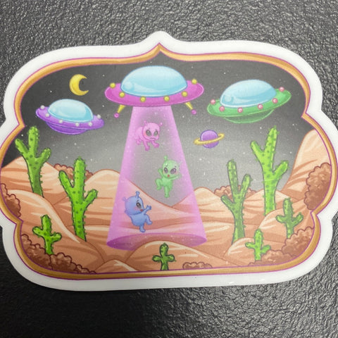 MEDIUM DESERT ALIEN ABDUCTION STICKER